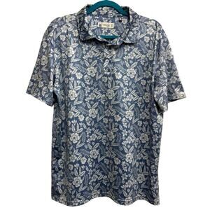 Laguna Swim Floral Polo Shirt Blue White Tropical Golf Medium